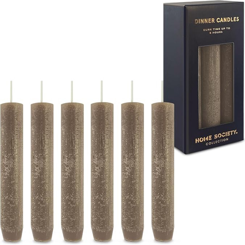 Kaimiškos kankorėžių žvakės, 6 vnt., Taupe, trumpos vakarienės žvakės, 8 val. degimo laikas, kūginės žvakidės, be kvapo, be palmių aliejaus, dažytos, advento vainikas, vestuvių ir stalo dekoravimas