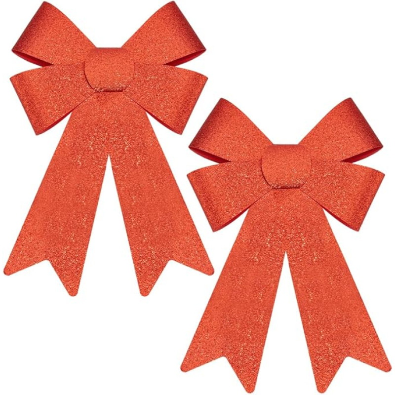 SOFPLATE 2 Stück Glitzernde Weihnachtsschleifen Rote Kranzschleife 18.9 x 13.2 Zoll Große Schleifenbänder PVC Glanz Winterschmuck Zubehör Für Drinnen Und Draußen Weihnachten Weihnachtskranz Partygesch