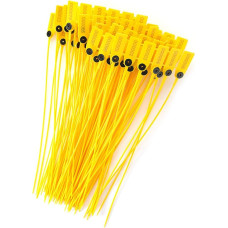 Plastikinės plombos etiketės, 100 vnt. geltonos spalvos pakuočių Transportavimo vežimėliai Plastikinės apsauginės plombos 40 cm ilgio etiketės su numeriu