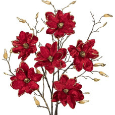 Arborus 3 x Christmas Flowers Christmas Decoration Artificial Magnolia Flowers 76 cm Artificial Flowers Red Artificial Magnolia Branch for Vase Christmas Arrangement Table Decoration Shelf Decoration