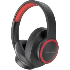 Elbe ABT-B26-N Bluetooth 5.1 Foldable Headphones with Microphone and FM Radio, 10 Hours Playtime, Black/Red