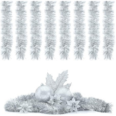 Christmas Tree Tinsel Garland, 8 Pieces Shiny Christmas Tree Ornaments, Christmas Decoration Metallic Garlands, Christmas Garlands, for Festive Christmas Tinsel, DIY Decoration, Children's Birthday