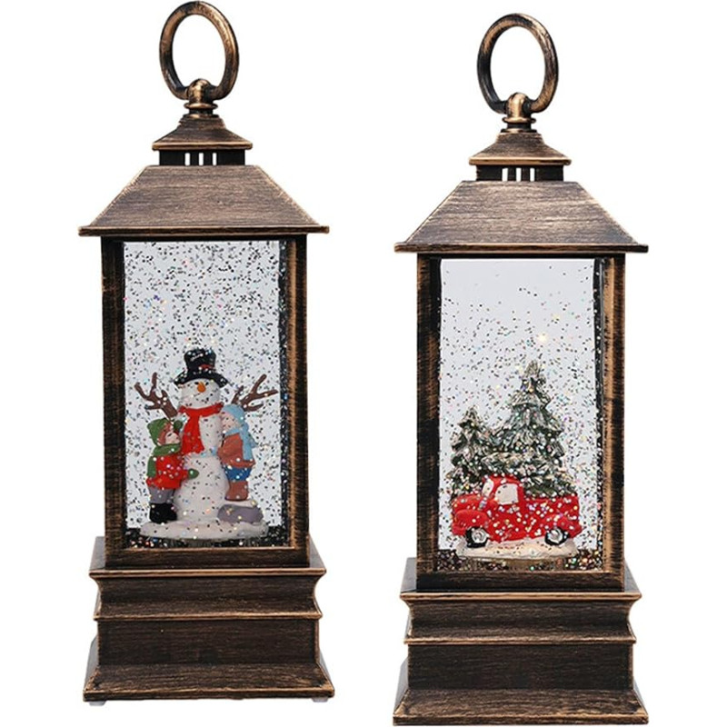 Dekoratyvinis Weihnachtslaterne mit Wasser und Glitzer, mit LED-Lichtern, 9 x 9 x 22,5 cm