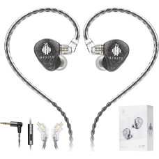 Hidizs MS1-Galaxy Aukštos kokybės dvigubo magnetinio apskritimo dinaminis garsiakalbis, ausinių monitoriai, 3,5 mm kištukas, integruotas valdymas ir mikrofonas, nuimamas 0,78 mm 2 kontaktų kabelis (su mikrofonu, juodas)