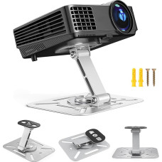 AHRLIC Desktop Projector Stand, 360° Rotatable Foldable Metal Projector Mount, Liftable Portable Projector Stand for Home Theater, Office, Adjustable Height & Angle Bracket for Desk/Wall