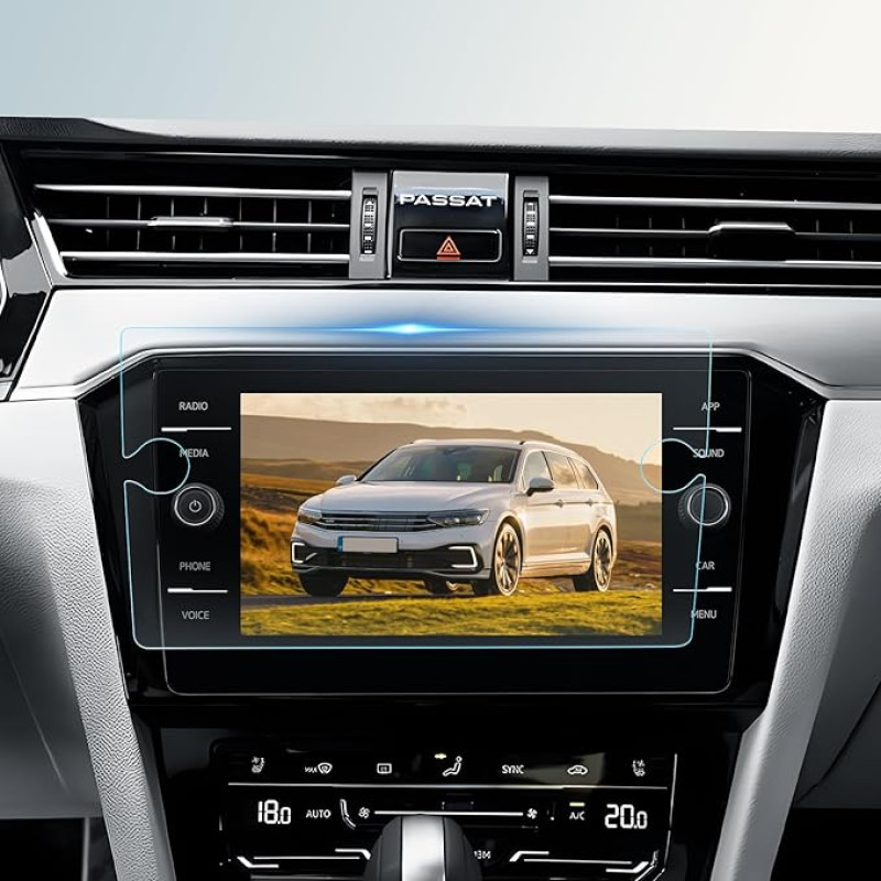 BIBIBO Matinė ekrano apsauga, suderinama su VW Passat B8 / T*ROC / Golf 7 / Tiguan 2, 8 colių ekrano apsauga, apsauganti nuo atspindžių, apsauganti nuo pirštų atspaudų, grūdintas stiklas