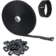 Verstellbare Kabelbänder mit 30 Schnallen, Klettbänder, freie Schnittlänge, wiederverwendbare Nylon-Sicherungsschnüre für Organizer oder Aufbewahrung, 3 cm breit, Schwarz (8 m x 3 cm)