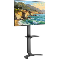 ECOTINY aliumininis televizoriaus stovas, itin plonas televizoriaus kojinis stovas 37-86 colių televizoriams, modernus pagrindas be gręžimo ir lentynos, reguliuojamas aukštis su kabelių valdymu, tinka VESA 600 x 400 mm, juodas
