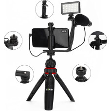 Gelid Solutions OnAir Streaming Mobile Kit - Complete Set for Mobile Streaming/Videos - Rechargeable LED Light with 3 Colour Filters - Universal Smartphone/Camera Mount - Black