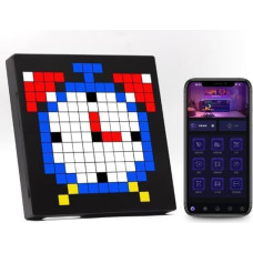 LED Pixel Art Display Frame with Clock Phone Control Bluetooth Programmable LED Sign Panel for Desktop Wall Art (16 x 16 PX)
