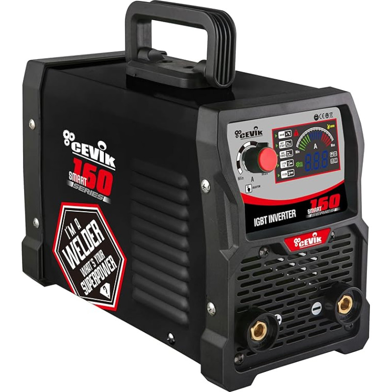 CEVIK PRO CE-SMART160 - inverterinis suvirinimo aparatas MMA su kauke ir elektrodų laikikliu - 160 A, 40 % 230 V - elektrodai iki 4 mm - LED indikatorius - suderinamas su generatoriumi - nešiojamas
