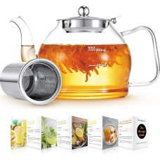 Glass Teapot 1200 ml with Strainer Insert, Borosilicate Glass Tea Service - Dishwasher Safe