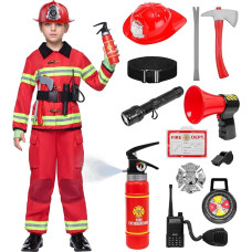 Spooktacular Creations gaisrininko kostiumas, vaikų gaisrininkų vaidmenų žaidimų rinkinys su gesintuvu, ugniagesio šalmu, gaisrininko žaislas, gaisrininko kostiumas berniukams, mergaitėms, karnavalui, Helovinui