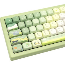 JOLINTAL 131 Keys Green MOA Profile Keycap, Five Side Dye Sublimation PBT Keycap Set, Cute Keyboard Keycap Round Custom Keycap Spring Aesthetic Keycaps for Mechanical Keyboard