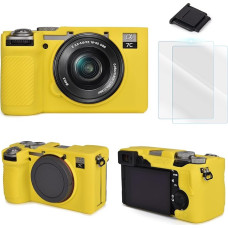 Camera Accessory Kit Compatible with Sony Alpha 7C II Silicone Case Yellow LCD Screen Protector 2 Packs 1 Hot Shoe Cover