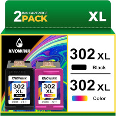 KNOWINK 302 XL 302XL kasetės suderinamos su HP 302 spausdintuvo kasetėmis, kelios pakuotės juodos spalvos, skirtos HP Envy 4525 4520 DeskJet 3630 3636 3639 OfficeJet 3831 5230 3830 (2 pakuotės)