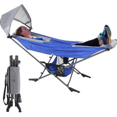 MOCK ONE Hammock with Frame and Adjustable Sun Protection, Outdoor Hammock with Frame Foldable with Steel Frame for Garden, Camping, Beach, Blue