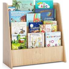 COSTWAY Children's Shelves with 4 Compartments, Bookcase for Kids, Newspaper Rack, Storage Shelf for Nursery Playroom, 57.5 x 26.5 x 59 cm (Natural)