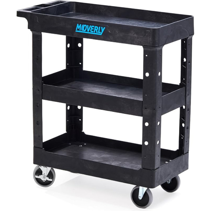 MOVERLY 3 pakopų riedėjimo vežimėlis Heavy Duty Utility Trolley Server Hand Cart 86cm x 43cm x 98cm su 4 besisukančiais ratais 250kg apkrovos talpa Juoda