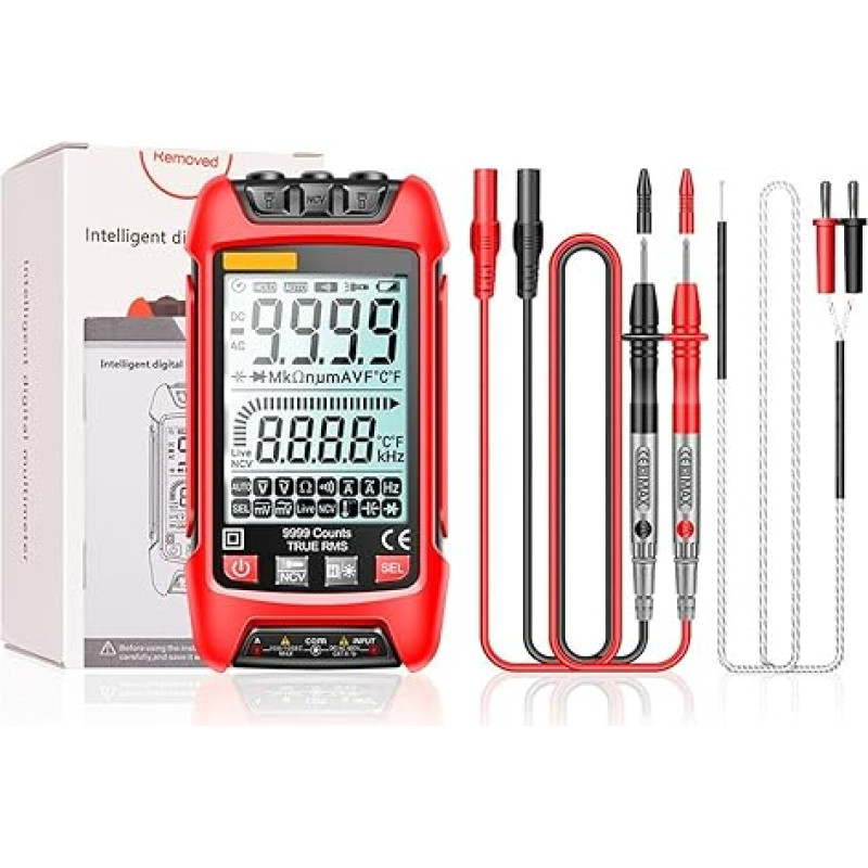 Išmanusis skaitmeninis multimetras 6000 Zählt True RMS Auto Elektrische Kapazität Meter Temperatur Widerstand Transistor Tester (SZ02 red)