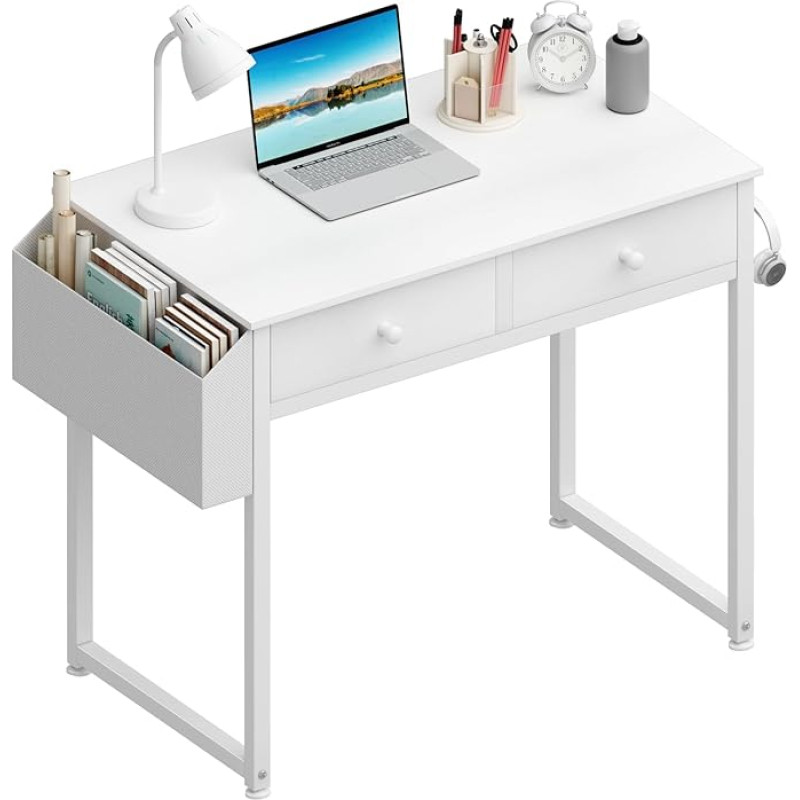 Lufeiya Baltas rašomasis stalas su 2 stalčiais Mažas rašomasis stalas su laikymo vieta Kompiuterio stalas biurui Namų biurui 80 x 40 x 79 cm