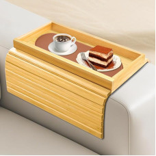 NCTNCX Sofos padėklas Porankis Organizatorius su apsauga nuo dėmių Padėklas Porankis Sofos padėklas Medinis neslystantis ir sulankstomas sofos padėklas Sofos lentyna Legne popietinei arbatai, užkandžiams, puodeliams, mobiliajam telefonui ir kt.