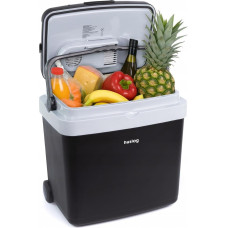 huslog Electric Cool Box 33 Litre Wheeled 12 Volt & 230 Volt Connector with 12V Plug for Car Camping Festivals & Travel Motorhome Portable Extendable Handle Black