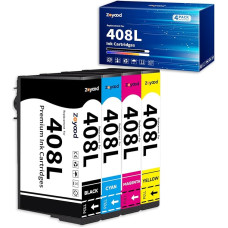 Zoyood 408L 408XL kasetės, suderinamos su Epson 408 L spausdintuvo kasetėmis, skirtomis Workforce Pro WF-C4310DW WF-C4810DTWF WF-C4310 WF-C4310 WF-C4810 WFC4310 WFC4810 spausdintuvams (4 vnt., juoda, žydra, purpurinė, geltona)