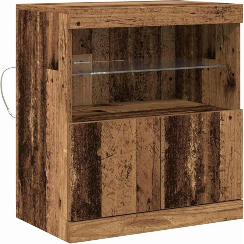 vidaXL Rustic Buffet Sideboard Storage Space Solid Wood Vintage Look su stiklinėmis lentynomis Idealiai tinka valgomajam ir svetainei Senų estetikos baldų lentynų atkūrimas Weathered Look Natural