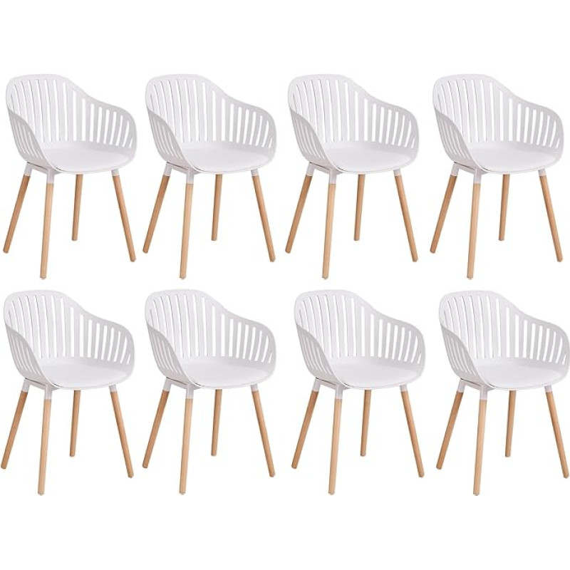 JZGORC 8 valgomojo kėdžių rinkinys, virtuvės kėdės su odinėmis pagalvėlėmis ir porankiais, tuščiavidurės atlošo kėdės, tinkančios svetainei, virtuvei, terasai - baltos spalvos
