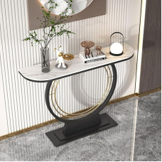 YITAYMLI Crescent Moon Console Sofa Table with Iron Stone Top, Modern Side Table for Hallway, Long Porch Entrance, Italian Rectangle Accent Furniture, Scratch-Resistant, for Hotel (A, 150 cm / 59
