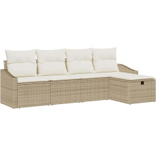 Rantry 5-teiliges Garten Sofa Set mit Kissen Beige Poly Rattan Gartenlounge Modelis3359260