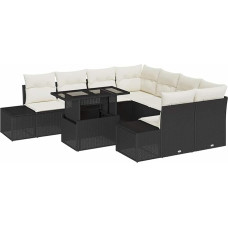 Rantry 9-teiliges Garten Sofa Set mit Kissen schwarzes Poly Rattan Gartenlounge Model3349153