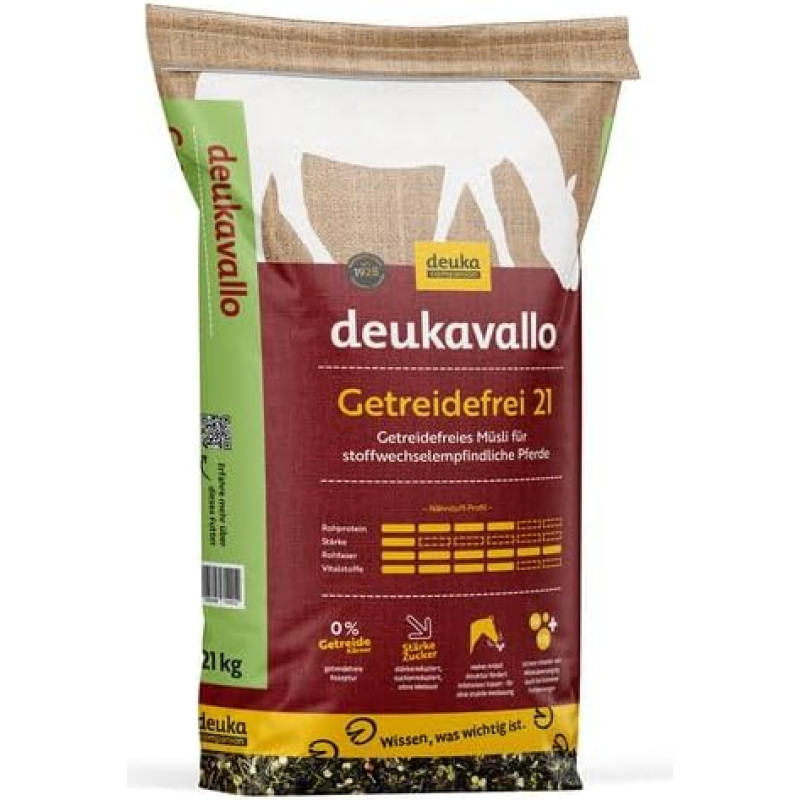 deukavallo Grain Free 21 | Grūdai be grūdų jautriems medžiagų apykaitai žirgams | 21 kg