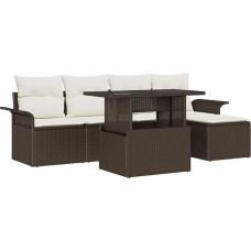 6 dalių sodo sofos komplektas su kilimais Braun Poly Rattan Gartenlounge Modelis3348264