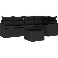 6 teiliges Garten Sofa Set mit Kissen Beige Poly Rattan, 2-Sitzer Garten Sofa mit Kissen Schwarz Poly Rattan Gartenlounge Model3345713