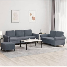3-teilige Sofagarnitur Dunkelgrau Samt mit Hocker Sofa Couch Set für Wohnzimmer Balkon Lounge Bequem Robust