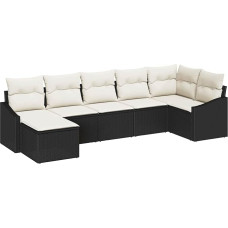 Rantry 7-teiliges Garten-Sofa-Set mit Kissen Schwarz Poly-Rattan Gartenlounge Modelis3346807