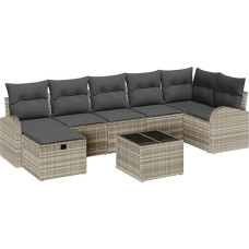 8-teiliges Garten-Sofa-Set mit Kissen, hellgrau, Poly-Rattan Gartenlounge Modelis3359111