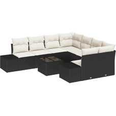 Rantry 9-teiliges Garten-Sofa-Set mit Kissen Schwarz Poly-Rattan Gartenlounge Modelis3346997
