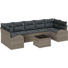 Rantry 8-teiliges Garten Sofa Set mit Kissen Grau Poly Rattan, 2-Sitzer Garten Sofa mit Stauraum & Kissen Grau Poly Rattan Gartenlounge Model3354628
