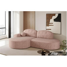 Kaiser Möbel - Kampinė sofa su miego funkcija ir lovos dėže - Kampinė sofa - L formos sofa, gyvenamasis kraštovaizdis - Patogi sofa su baldakimu - Modena Round Pink, Poso Left