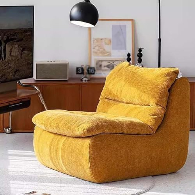 Patogi geltona židinio kėdė, pilnai suspaustos putos, minkštas zomšinis nuimamas skalbiamas užvalkalas Tinginių grindų sofa sofa Bean Bag sofa svetainei ir miegamajam, 100 x 80 x 72 cm