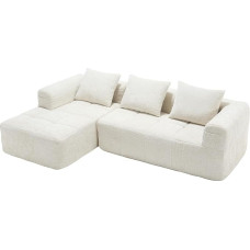 Modulinė šiuolaikinė šezlongų sofa su minkšta sniego danga, paminkštinta kempine, šoninėmis kišenėmis daiktams laikyti, nuimamomis pagalvėlėmis, tinkama svetainei (smėlio spalvos, 3 vietų sofa)