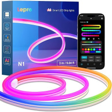 Lepro AI Neon LED Strip N1, 3 m Neon LED Strip with App Control, DIY Shape, Music Sync, Works with Alexa & Google Assistant, Light Strip for Living Room, Wall Decoration, Party, AI Light Design