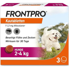 FRONTPRO Dog S kramtomosios tabletės nuo erkių ir blusų (mažiems šunims nuo 2 iki 4 kg) - 3 kramtomosios tabletės 3 mėnesiams apsaugos