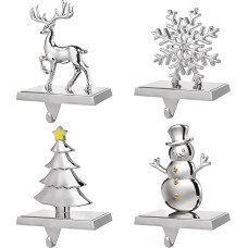 EBANKU 4 pakuotės kalėdinių kojinių laikiklis, kalėdinių kojinių pakaba, židinio kabliukai, neslystantis Kalėdų Senelio batų laikiklis, kabanti kojinių pakaba židiniui, kalėdinė dekoracija