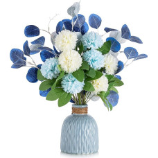 BLOSMON Dirbtinės gėlės su vaza Stalo apdaila Dirbtinės gėlės vazose Plastikinės puokštės Dirbtinės dekoratyvinės gėlės Mėlynos šilkinės gėlės Gėlių kompozicijos balkonui Sodas Vestuvės Gyvenimas