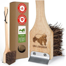 The Original Outdoor Grill Brush, Heat Resistant Grill Cleaning Brush, Durable Wood Grill Cleaner with Scraper, Safe for Cast Iron Grates - Natural Wood