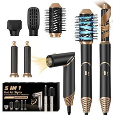 UKLISS Airstyler 5-in-1 Ion Hair Dryer [60,000 RPM] with Air Curling Iron Hot Air Brush Round Brush Hair Dryer Curls Hair Dryer Multistyler Hair Styler Ion Hair Dryer Hair Dryer Set for Women, Black